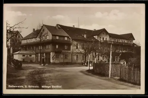 AK Rathewalde /Sächs. Schweiz, Mittags Gasthof mit Autogarage
