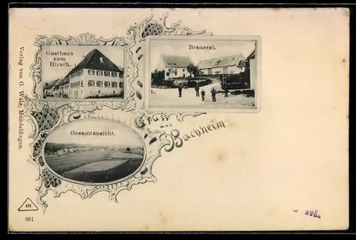 AK Bachheim, Gasthaus zum Hirsch, Brauerei und Gesamtansicht
