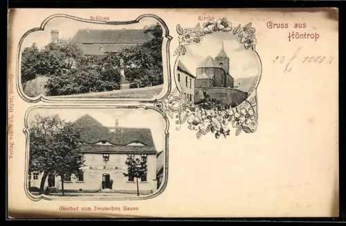 AK Höntrop, Gasthof zum Deutschen Hause, Schloss und Kirche