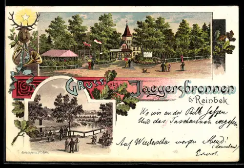 Lithographie Jaegersbronnen, Restauration, Ortspartie
