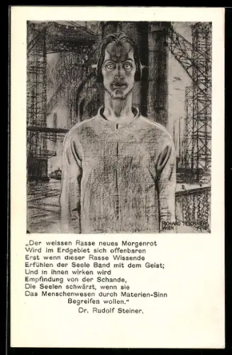 Künstler-AK sign. Richard Teschner: Ernst dreinblickendes Portrait eines Mannes, Die weisse Kulturrasse