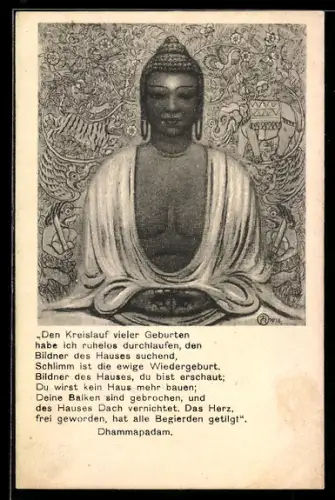 Künstler-AK sign. Richard Teschner: Die braune Kulturrasse, Siddharta Gautama, Buddha, Auszug aus dem Dhammapada