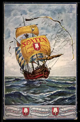 AK Spaten Brauerei-Werbung, Segelschiff