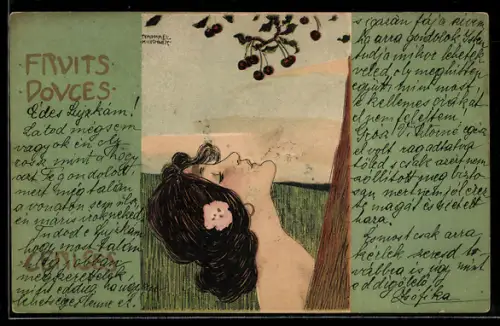 Künstler-AK Raphael Kirchner: Schöne Frau mit Blume im Haar