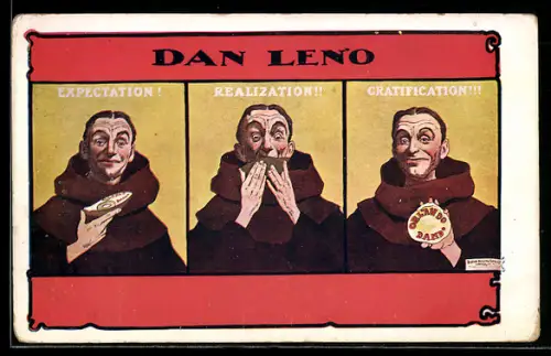 AK Mönch isst Käse, Reklame für Käse von Dan Leno