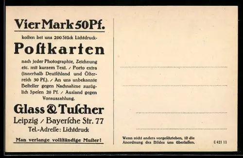 AK Leipzig, Glass & Tucher, Bayersche Str. 77, Postkartendruck, Gross-Vielen