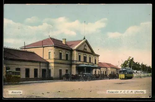 AK Rosario, Estacion F. C. C. A., Strassenbahn