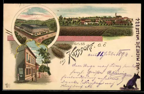 Lithographie Katsdorf /O. Ö., Postamt, Reconvalecentenheim