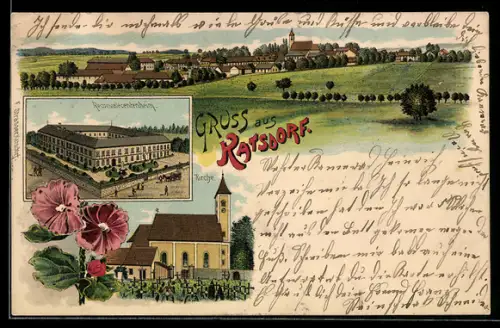 Lithographie Katsdorf, Reconvalecentenheim, Kirche