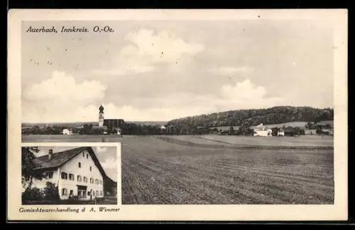 AK Auerbach / Innkreis, Panorama mit Gemischtwarenhandlung Wimmer