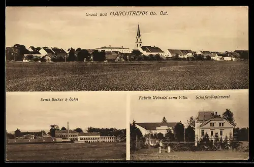AK Marchtrenk, Fabrik Ernst Becker & Sohn, Fabrik Weinsiel samt Villa und Schafwollspinnerei