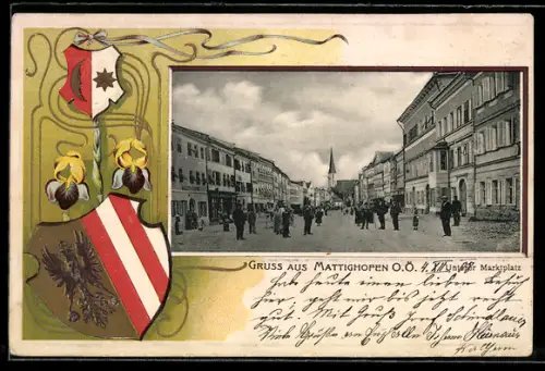 AK Mattighofen /O.Ö., Unterer Marktplatz, Wappen