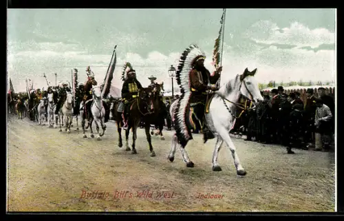 AK Buffalo Bill`s Wilder Westen, Indianer reiten an den Besuchers vorbei, Völkerschau
