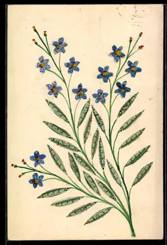 AK Blumen aus Briefmarken, Briefmarkencollage
