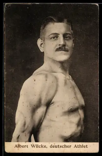 AK Portrait von Kraftsportler Albert Wilcke im Halbprofil mit nacktem Oberkörper