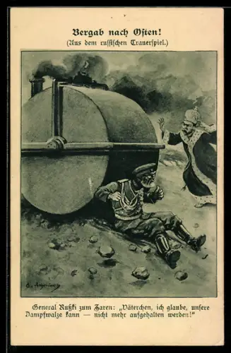 AK General Ruski zum Zaren Nikolaus II. von Russland, Offizier unter Dampfwalze