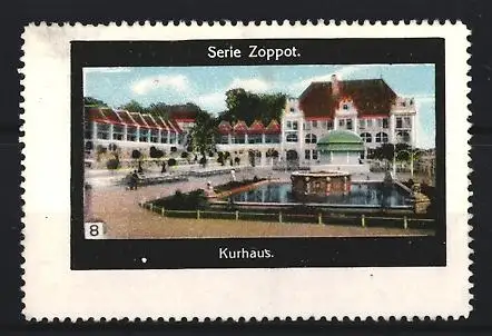 Reklamemarke Zoppot, Kurhaus mit Brunnen