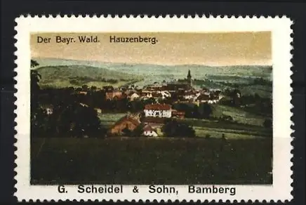 Reklamemarke Hauzenberg /Bayr. Wald, Ortsansicht, G. Scheidel & Sohn