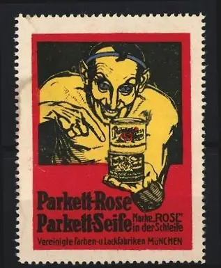 Reklamemarke München, Vereinigte Farben- und Lackfabriken, Parkett-Rose Parkett-Seife, Zwei Produktdosen