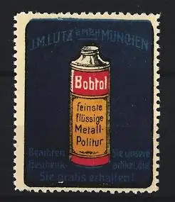 Reklamemarke München, J. M. Lutz, Bobtol Metall-Politur, Politurdose