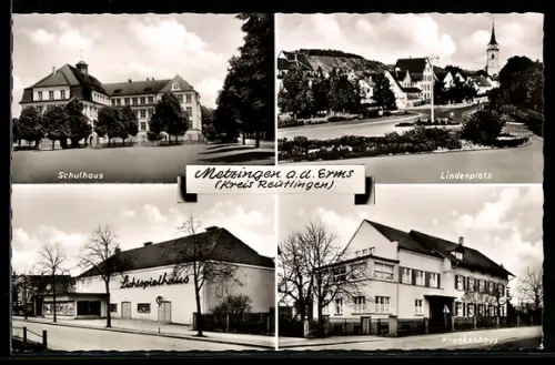 AK Metzingen a. d. Erms, Schulhaus, Lindenplatz, Lichtspielhaus, Kino