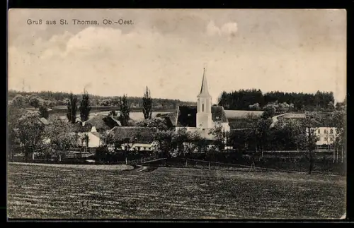 AK St. Thomas /Ob.-Oest., Ortspartie mit Kirche