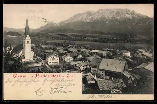 AK Niederndorf a. Inn, Teilansicht mit Kirche