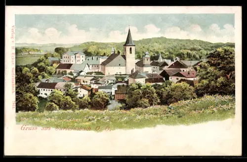 AK Sarleinsbach, Blick zum Ort mit Kirche, um 1900