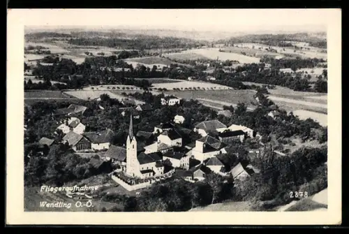 AK Wendling /O.-Ö., Teilansicht mit Kirche, Fliegeraufnahme