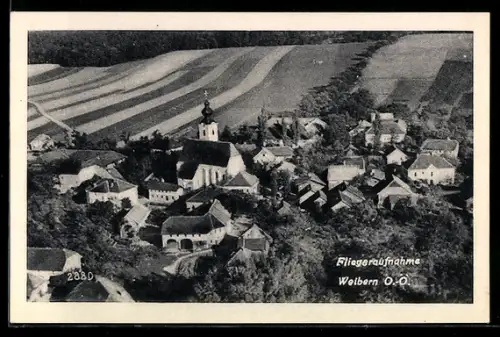 AK Weibern /O.-Ö., Teilansicht mit Kirche, Fliegeraufnahme