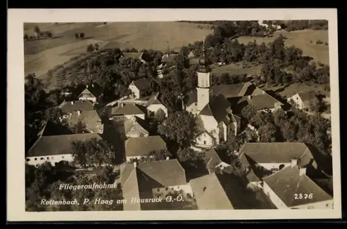 AK Rollenbach /Haag am Hausruck, Teilansicht mit Kirche, Fliegeraufnahme