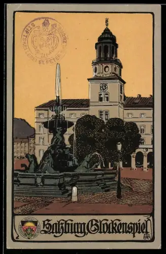 Künstler-AK Deutscher Schulverein NR 314: Salzburg, Glockenspiel mit Brunnen