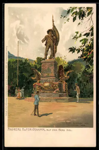 Künstler-AK Carl Schmidt: Berg Isel, Besucher am Andreas Hofer-Denkmal