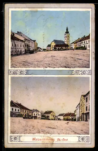 AK Waizenkirchen /Ob.-Oest., Kirche, Strassenpartie