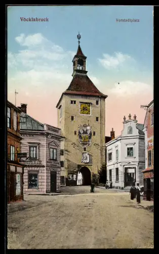 AK Vöcklabruck, Strassenpartie am Vorstadtplatz