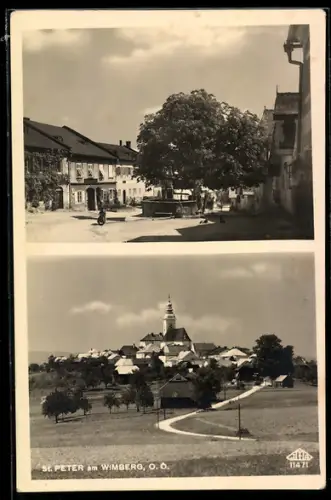 AK St. Peter am Wimberg, Ortspartie mit Brunnen, Ortsansicht