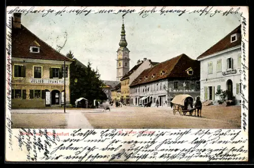 AK Klagenfurt, Strassenpartie in der St. Veiter Vorstadt, Pferdegespann