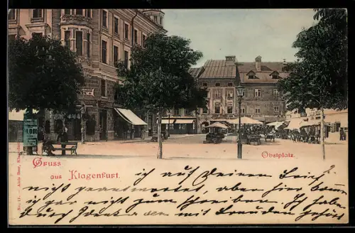 AK Klagenfurt, Obstplatz mit Geschäft