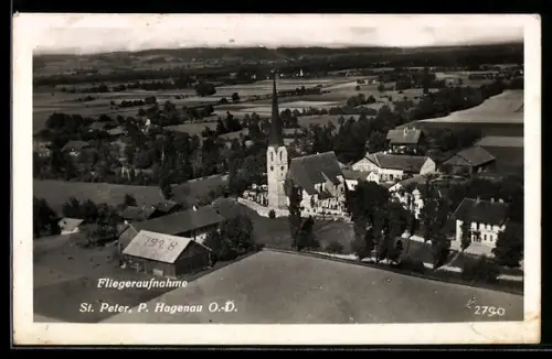 AK St. Peter /O.-Ö, Hagenau, Teilansicht mit Kirche