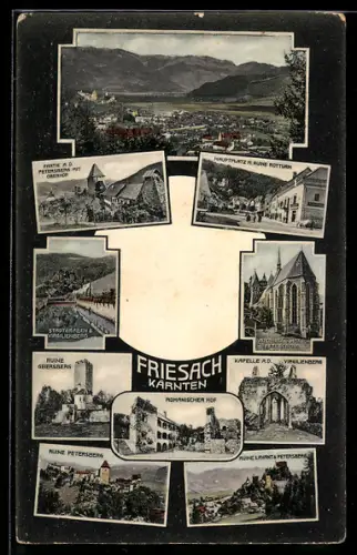 AK Friesach /Kärnten, Kapelle am Virgilenberg, Ruine Petersberg, Hauptplatz