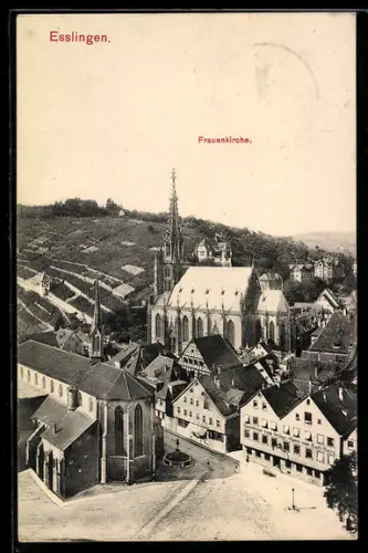 AK Esslingen, Strassenpartie mit Kirche