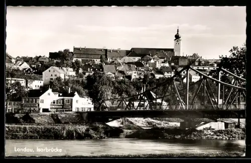 AK Landau, Isarbrücke und Ortspanorama