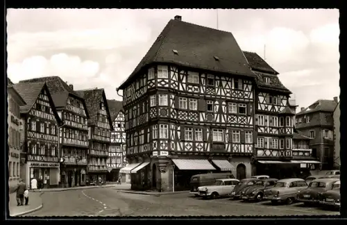 AK Mosbach im badischen Neckartal, Palmsches Haus, Fachwerkhäuser, Strassenpartie