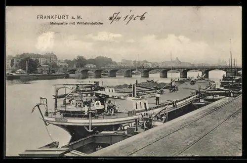 AK Frankfurt a. M., Mainpartie mit Wilhelmsbrücke