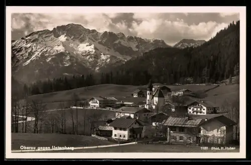 AK Oberau, Ort und Berge gegen Untersberg