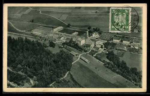 AK Heufeld bei Bruckmühl, Heufeldmühle, Teilansicht, Fliegeraufnahme