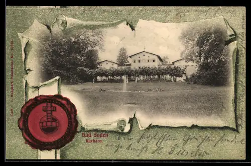 Lithographie Bad Soden, Kurhaus, Siegel, Passepartout