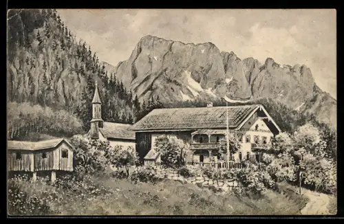 Künstler-AK Schellenberg, Gasthaus zum Friedensberg