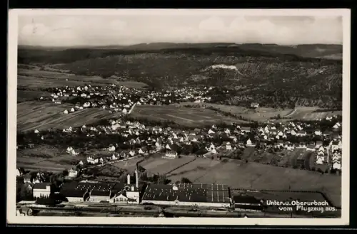 AK Unterurbach, Unter- u. Oberurbach, Fliegeraufnahme