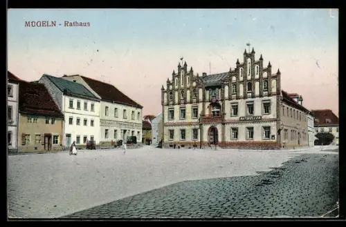 AK Mügeln, Rathaus mit Gasthaus Ratskeller